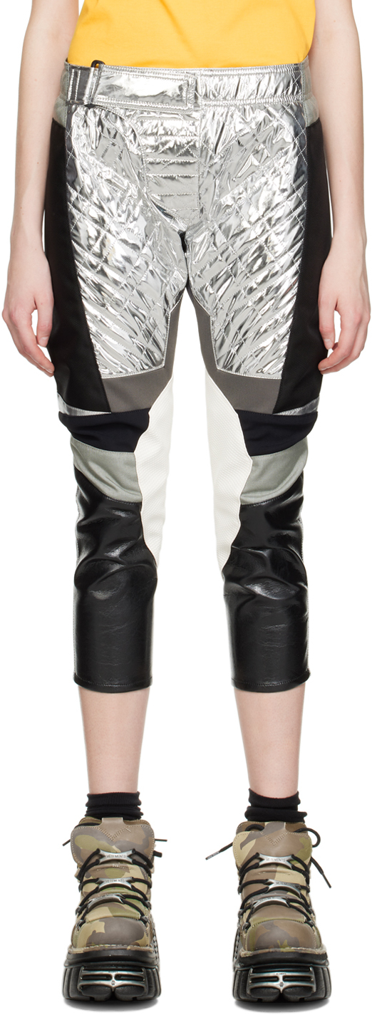 Junya Watanabe Silver & Black Paneled Faux-leather Trousers In Metallic