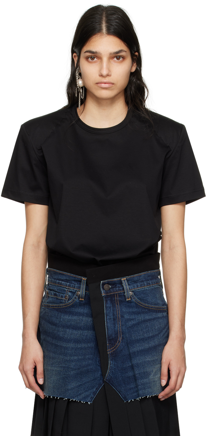 Junya Watanabe: Black Shoulder Pads T-Shirt | SSENSE