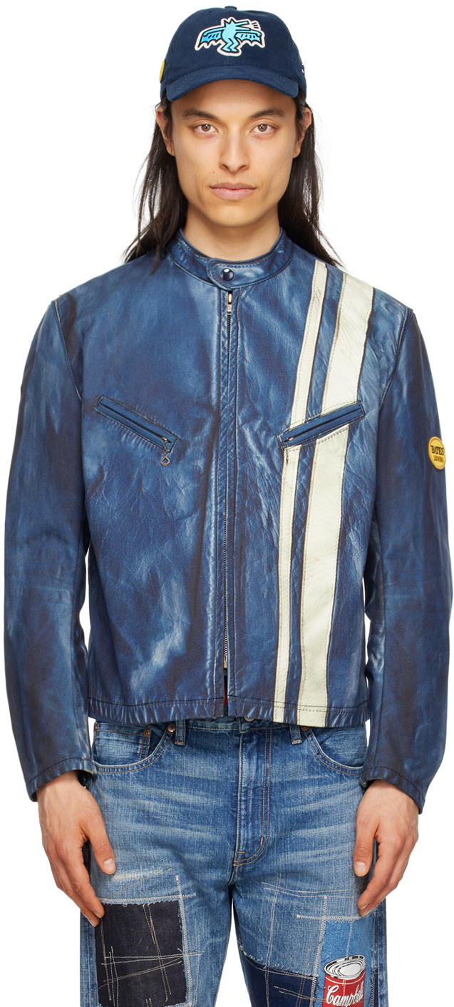 Junya Watanabe Blue Berberjin Edition 1950's Motorcycle Jacket In