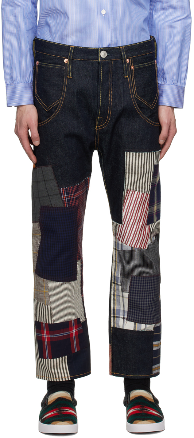Junya Watanabe Patchwork-detailing Straight-leg Jeans In Indigo X Gray