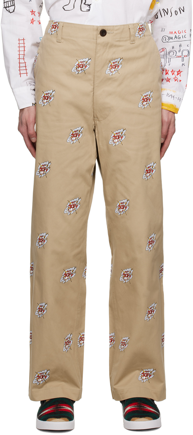 Beige Printed Trousers