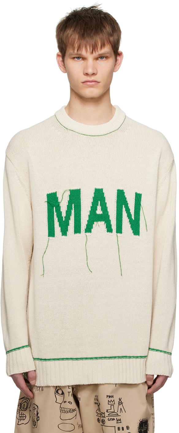 Shop Junya Watanabe Off-white Loose Thread Sweater In Natural X Green