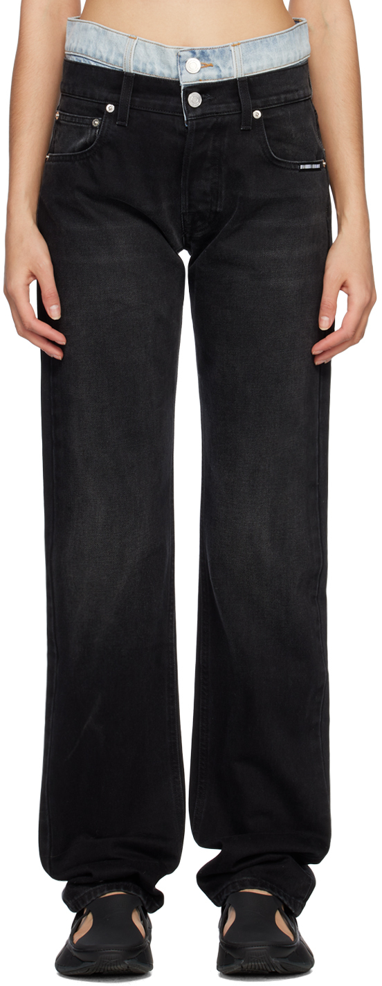 Vtmnts Double-layer Straight-leg Jeans In Black / Light Blue