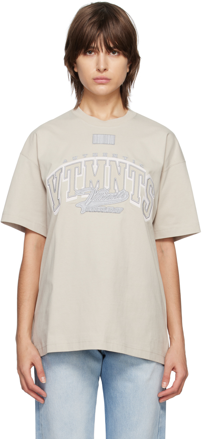 VTMNTS: Beige College T-Shirt | SSENSE Canada