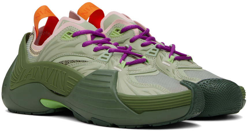 Lanvin Multi-panel Lace-up Sneakers In B440 Khaki/sage