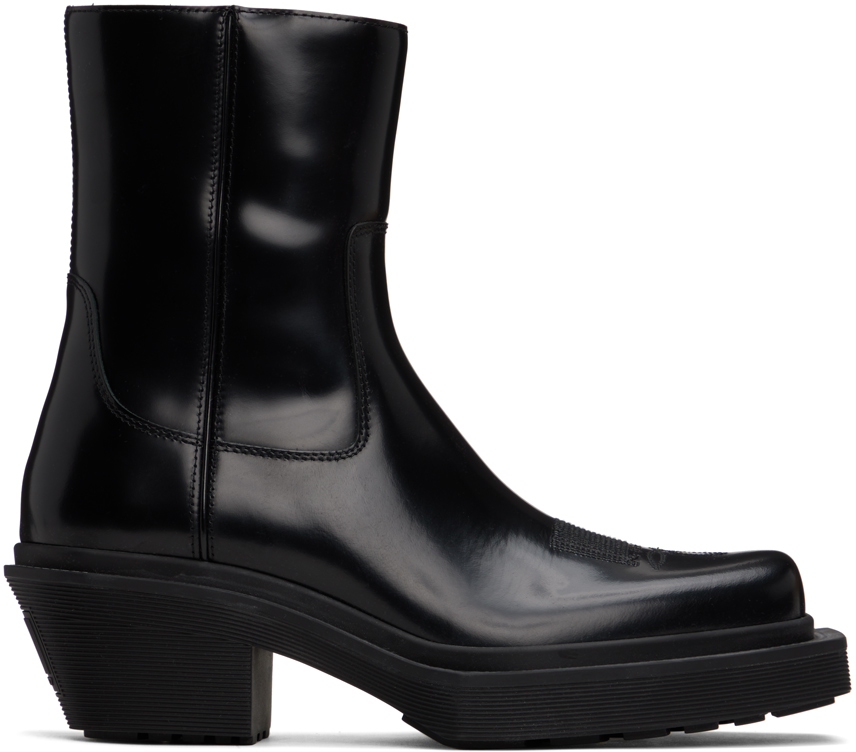 Vtmnts Black Neo Western Boots In Shiny Black