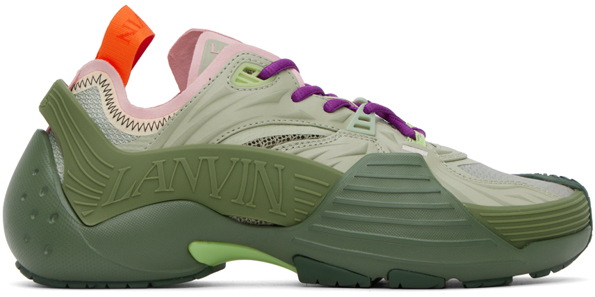 Shop Lanvin Green Flash-x Sneakers In B440 Khaki/sage
