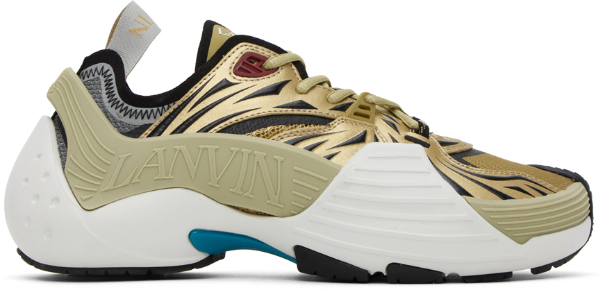 Shop Lanvin Gold Flash-x Sneakers In 02m6 Ecru/mordore