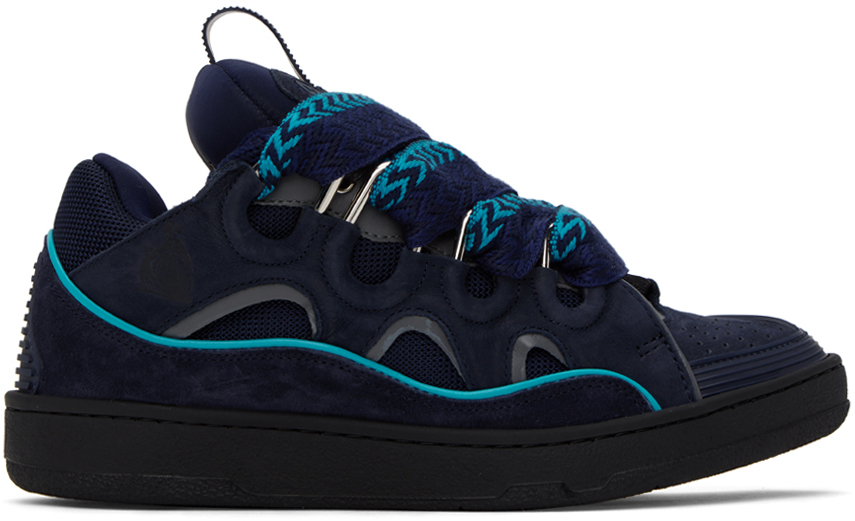 LANVIN NAVY CURB SNEAKERS