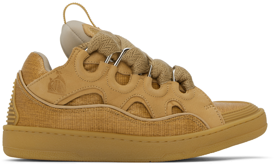 Lanvin Tan Curb Trainers In 881 Straw Yellow