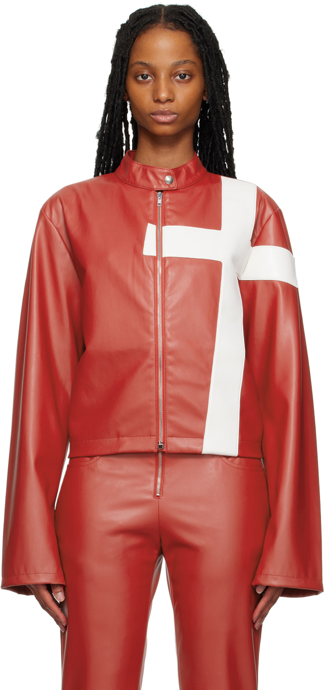 Mowalola Red Cross Faux-leather Jacket In 1574 Red 3316 Cc