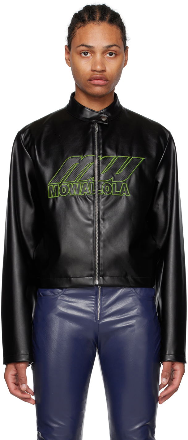 Mowalola Black Perforated Faux-leather Jacket In Black 0372