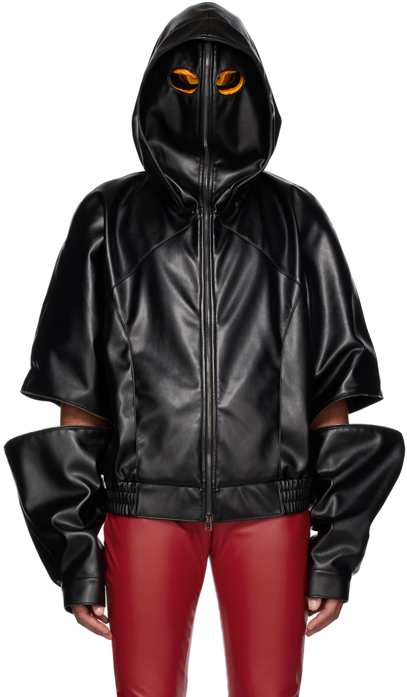 Mowalola: Black Mask Faux-Leather Jacket | SSENSE Canada