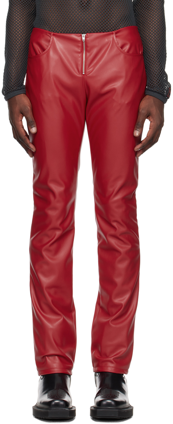 Red Two-Pocket Faux-Leather Pants