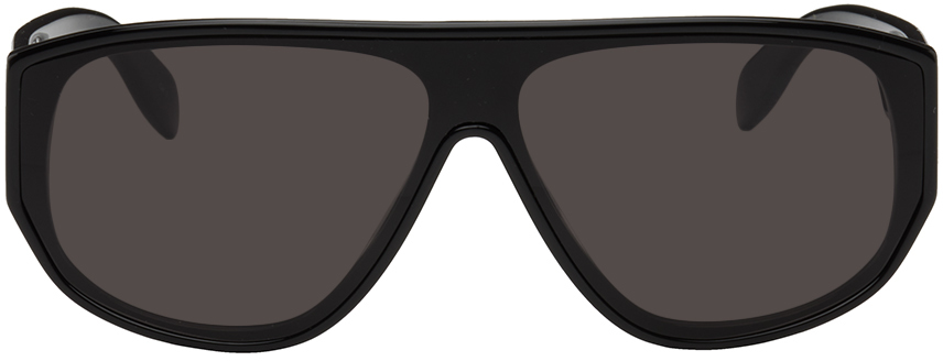 Alexander Mcqueen Black Graffiti Mask Sunglasses In 001 Shiny Black