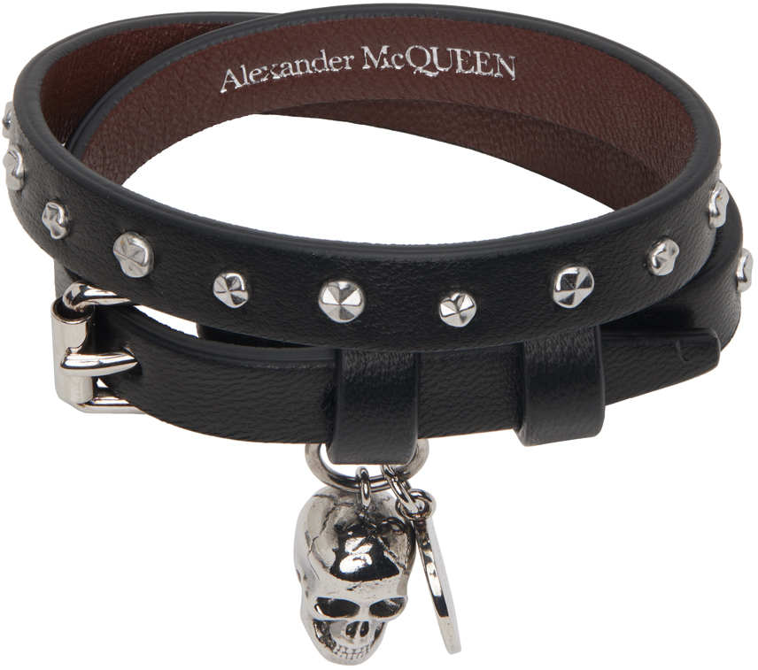 Alexander McQueen Black & Silver Double Wrap Bracelet