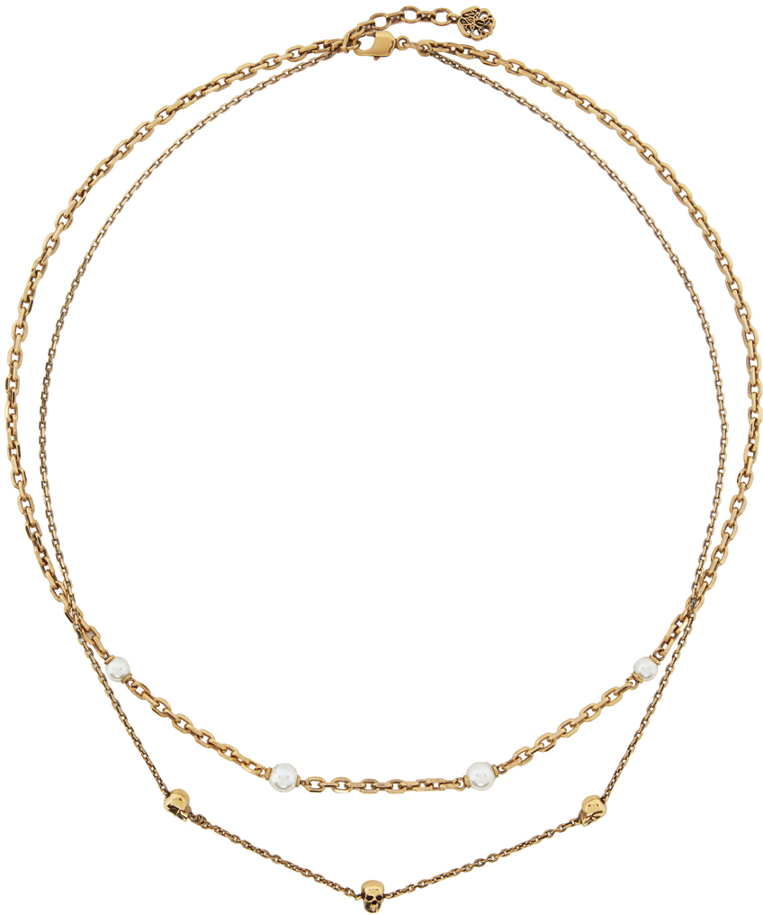 Alexander McQueen Gold Pearl & Skull Necklace