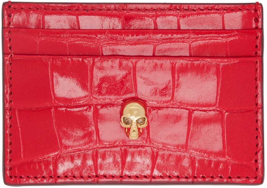 Alexander McQueen Red Croc Skull Card Holder