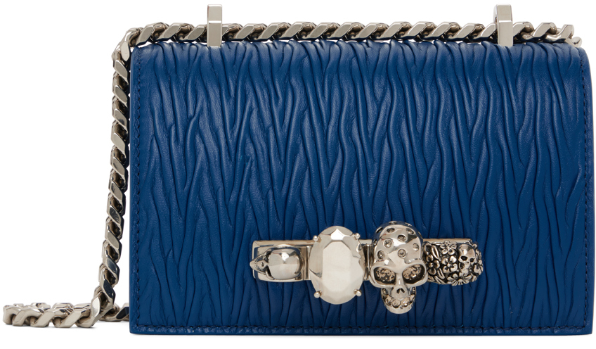 Alexander McQueen Blue Mini Jewelled Satchel Bag