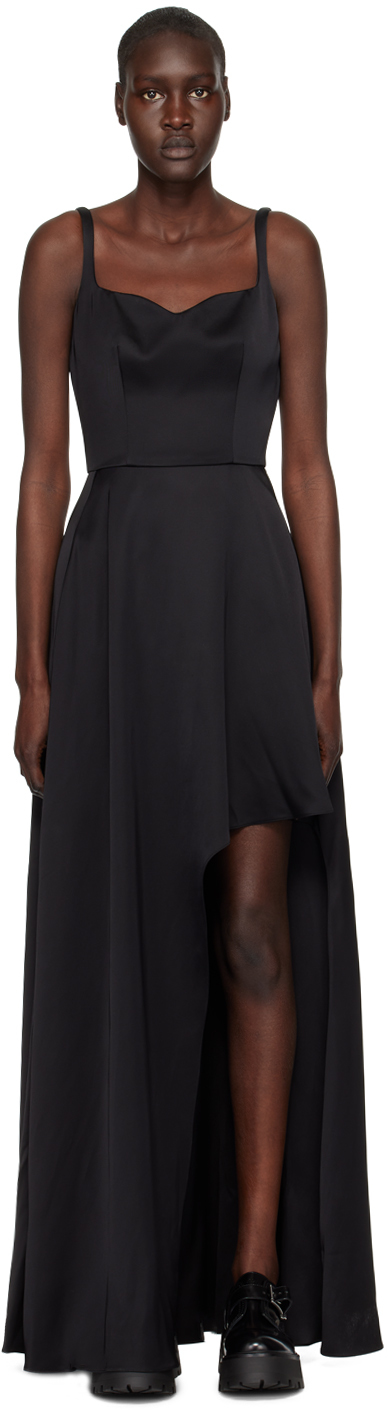 Shop Alexander Mcqueen Black Asymmetric Maxi Dress In 1000 Black