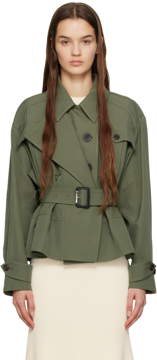 Alexander Mcqueen Peplum Belted Wool-blend Tailored Jacket In Military Green