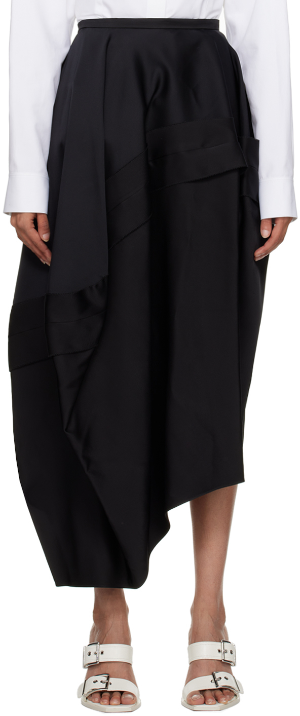 Shop Alexander Mcqueen Black Asymmetric Balloon Midi Skirt In 1000 Black