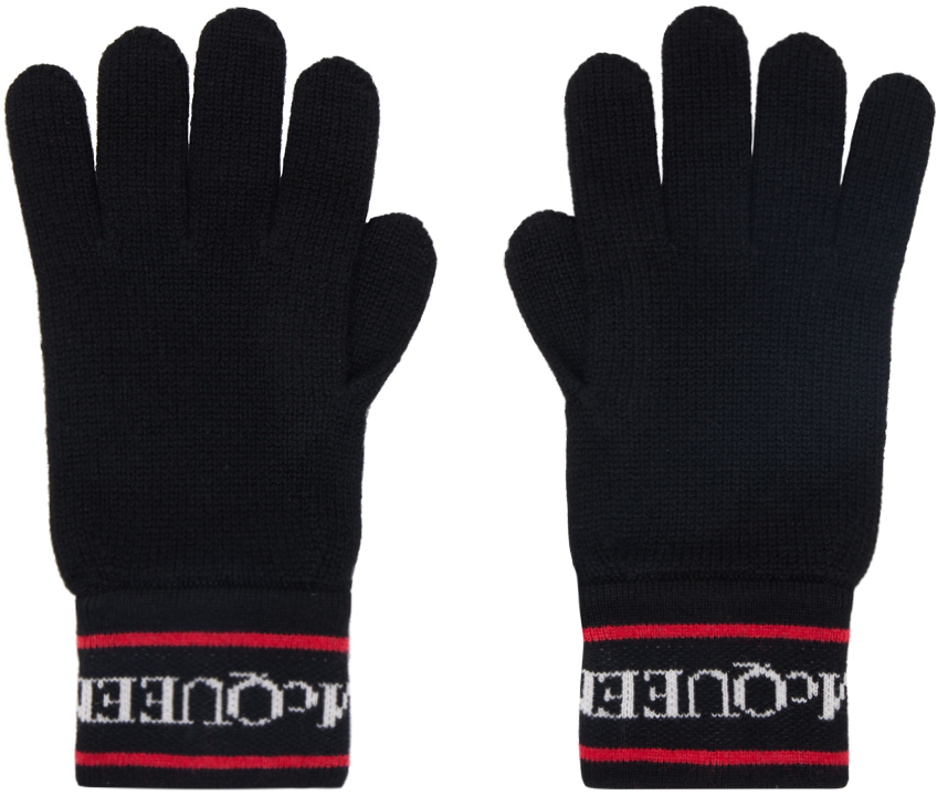 Shop Alexander Mcqueen Black Selvedge Tape Gloves In 1074 Black/red