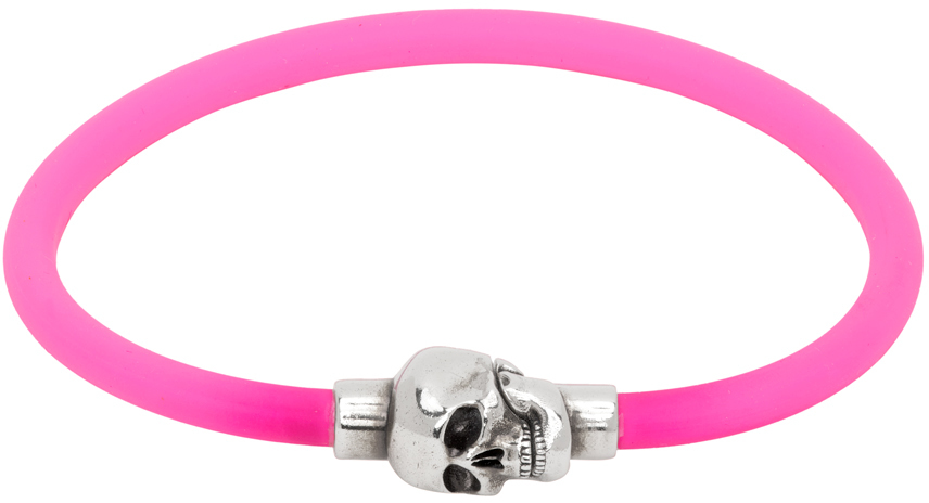 Alexander Mcqueen Pink Cord Skull Bracelet In Fuchsia