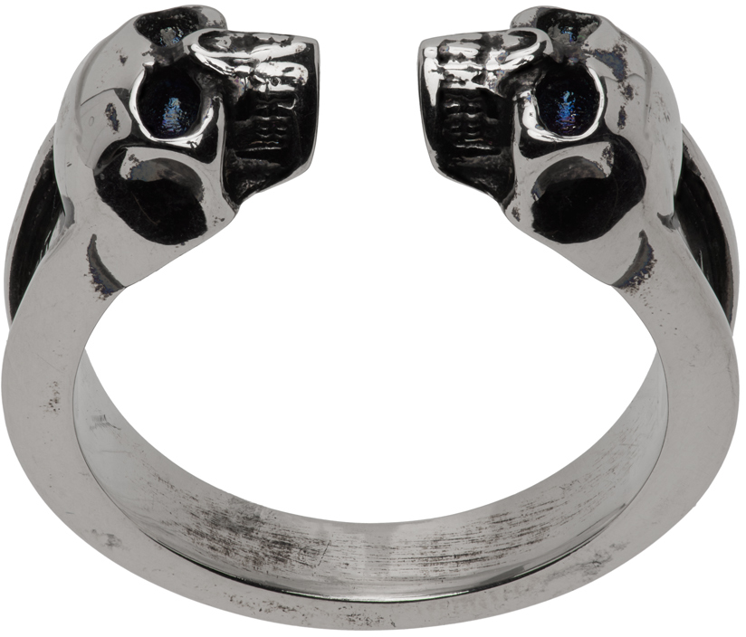 Silver Thin Twin Skull Ring