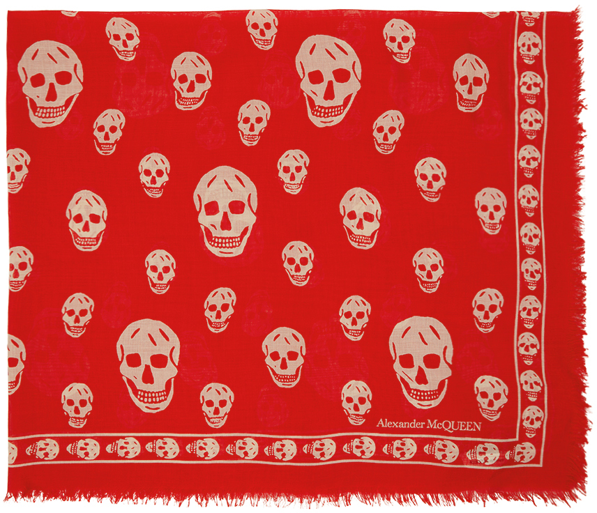 Alexander Mcqueen Red Skull Scarf In 6472 Red/pink