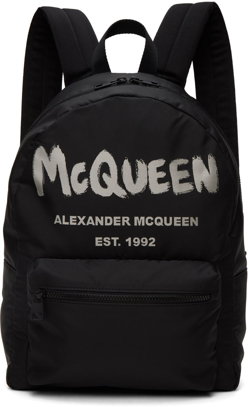 Alexander Mcqueen Black Graffiti Metropolitan Backpack In 1073 Black/off White