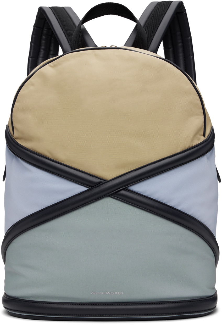 Alexander Mcqueen Beige & Blue 'the Harness' Backpack In Multicolor