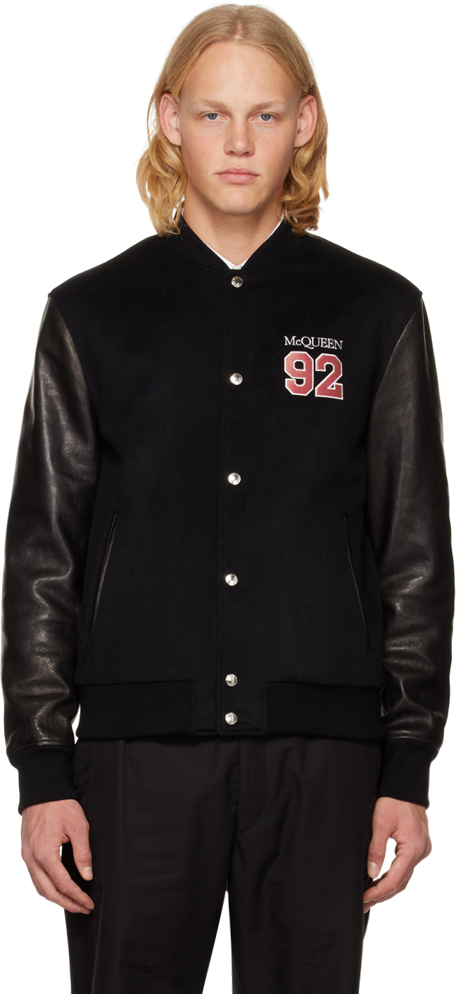 Alexander Mcqueen Logo-embroidered Varsity Jacket In 1009 Black/lust Red/