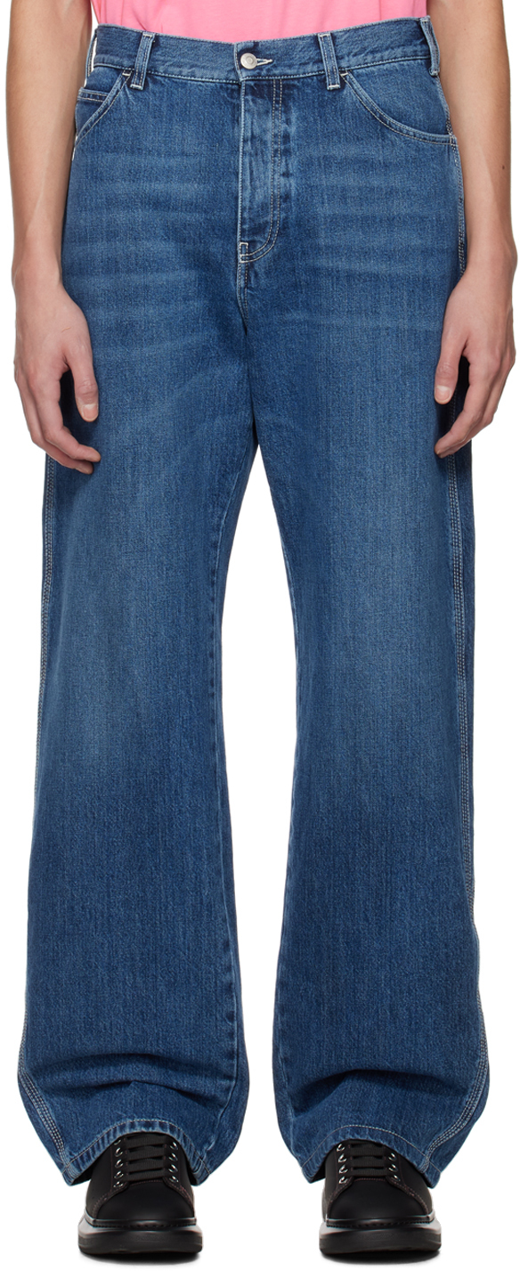 Shop Alexander Mcqueen Blue Faded Jeans In 4001 Blue Washed