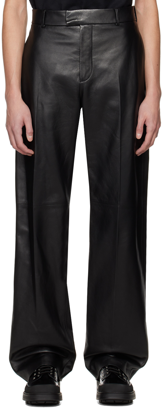 Alexander Mcqueen Black Grained Leather Pants In 1000 Black