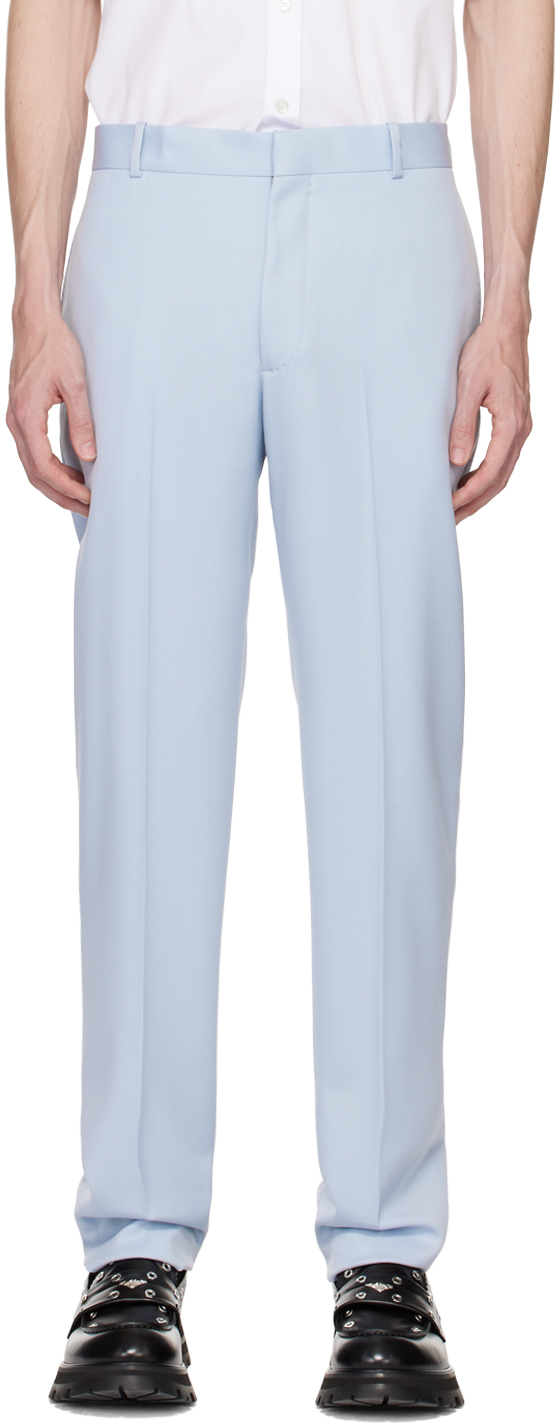 Shop Alexander Mcqueen Blue Tailored Cigarette Trousers In 4850 Spring Blue