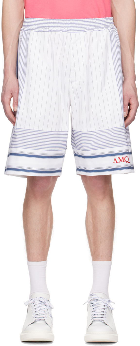 Alexander Mcqueen White & Blue Striped Shorts In 9043 White/blue