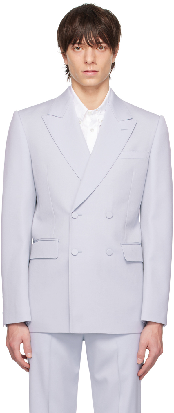Alexander Mcqueen Double-breasted Wool Blazer In 4850 Spring Blue