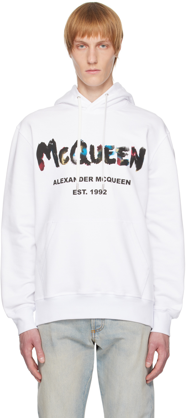 Alexander McQueen White Graffiti Hoodie