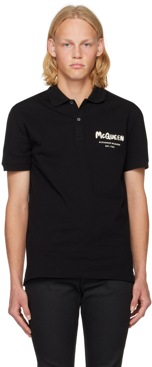 Alexander McQueen Black Embroidered Polo