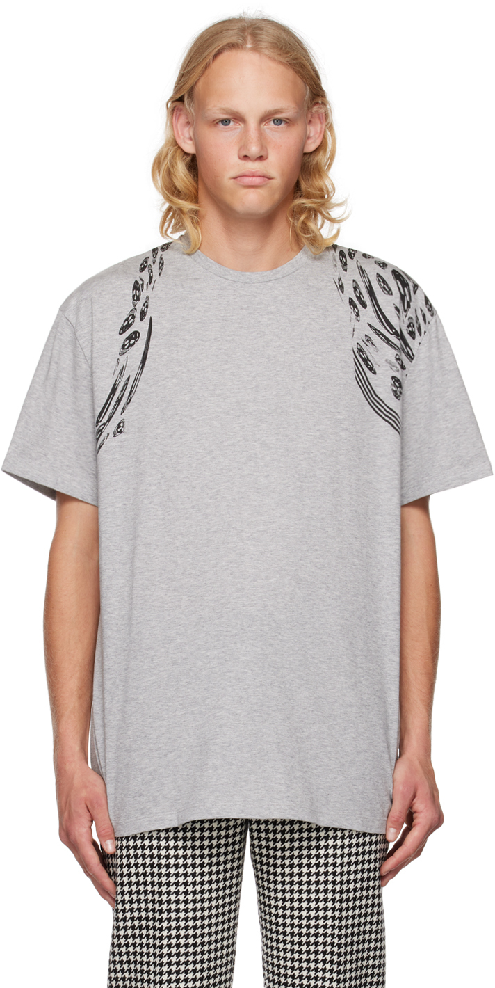 Alexander McQueen: Gray Harness Skull T-Shirt | SSENSE Canada