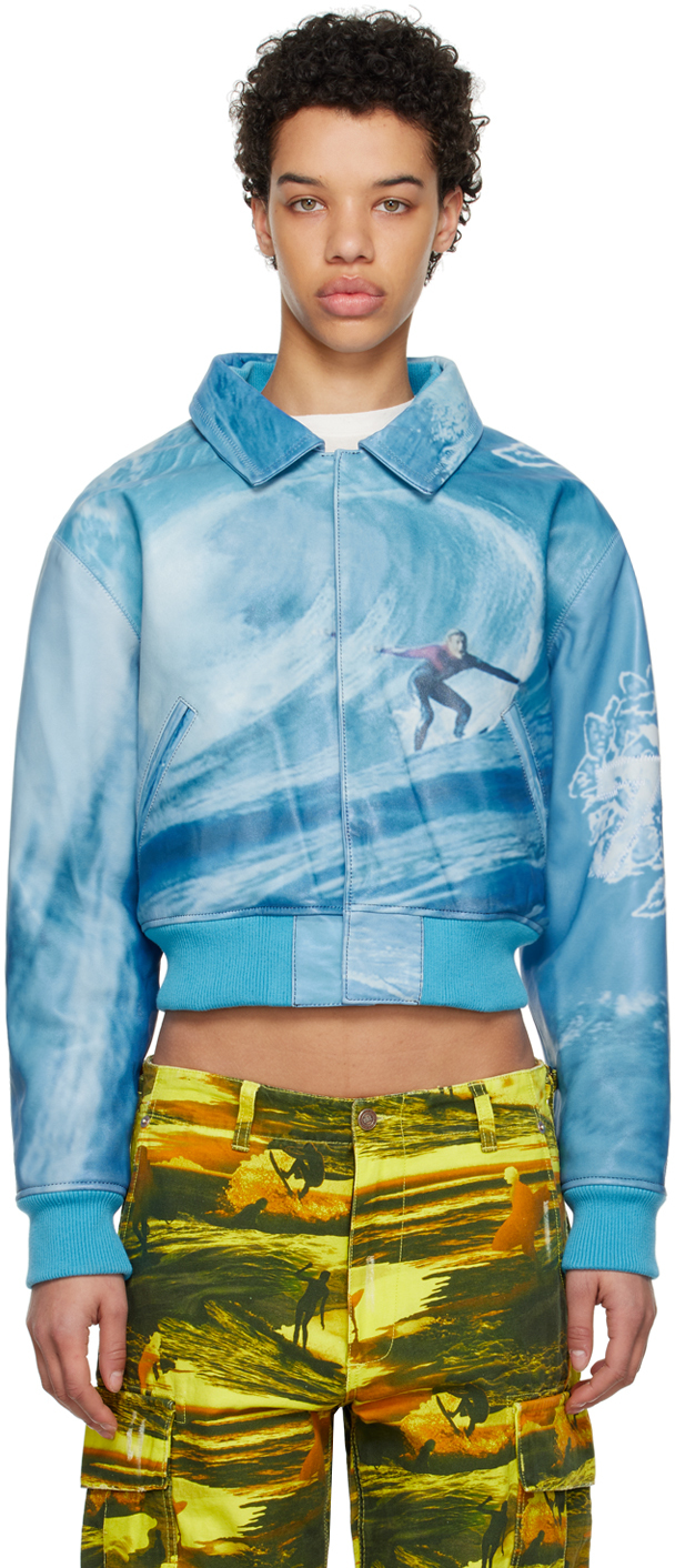 ERL Blue Surf Graphic Print Bomber Jacket