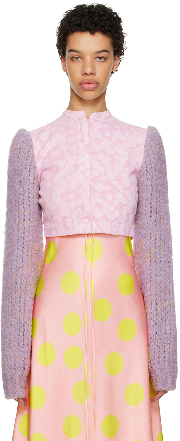 Erl Contrast-sleeve Cotton-corduroy Jacket In Pink