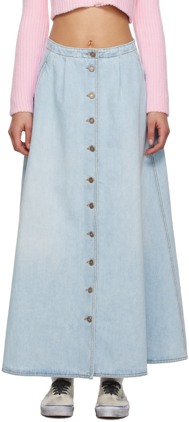 Blue Button Denim Maxi Skirt