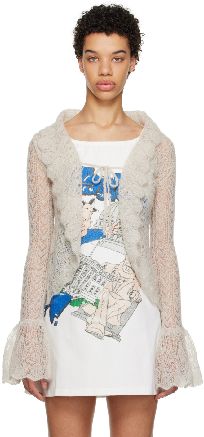 ERL: Beige Ruffled Cardigan | SSENSE Canada