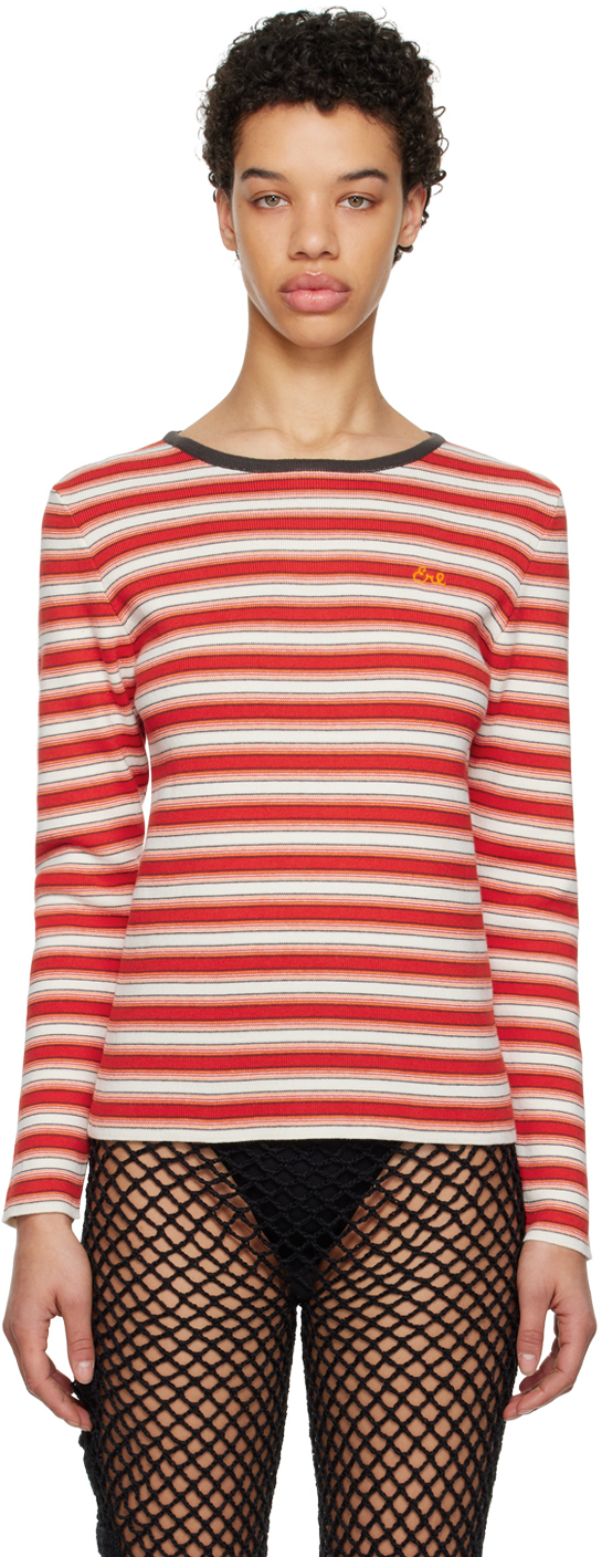 Orange Striped Long Sleeve T-Shirt by ERL on Sale