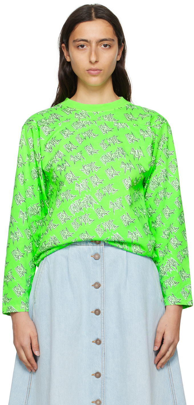Erl Green Printed Long Sleeve T-shirt In Green 2