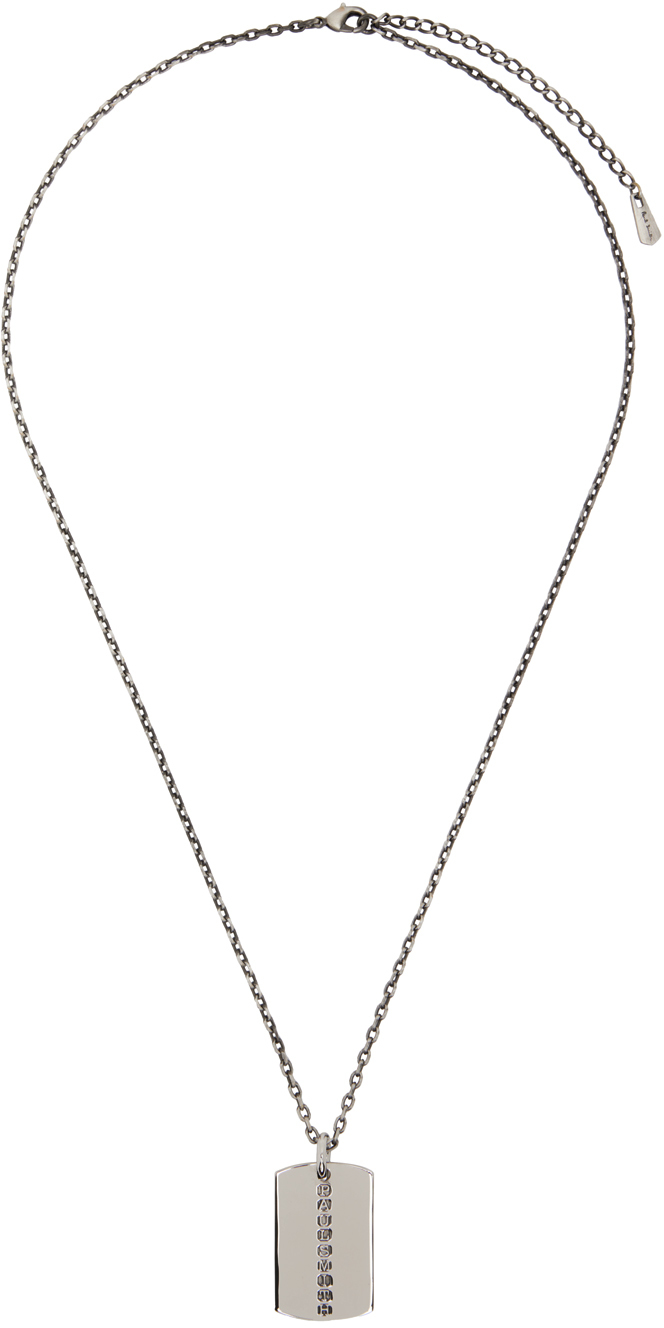 Paul Smith Gunmetal Dog Tag Necklace In 82 Metallics