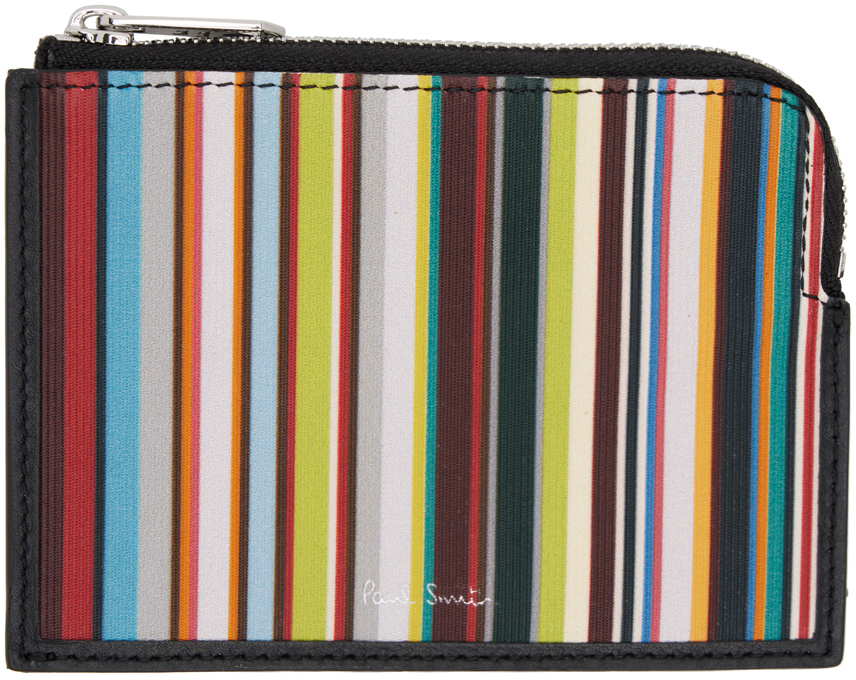 Paul Smith Black Signature Stripe Card Holder In Multicolour