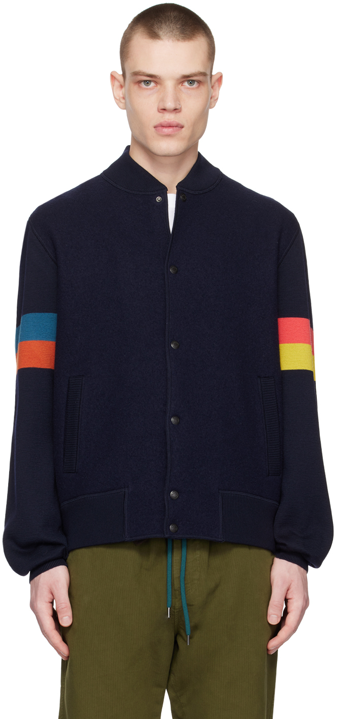 PAUL SMITH NAVY ARTIST STRIPE BOMBER JACKET